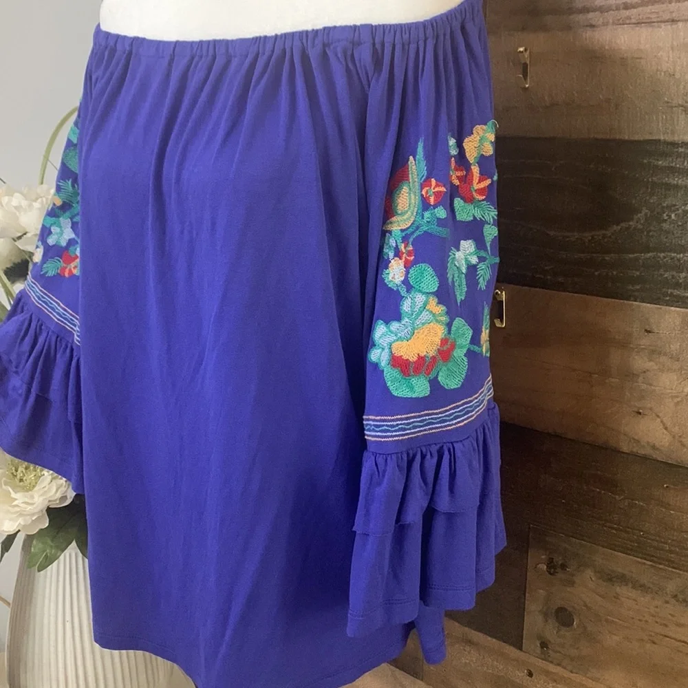 Altar'd State Brand Blouse Top Embroidered Sleeves Royal Blue Size Small - Picture 3 of 6